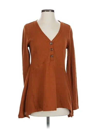 Pre-owned Maeve By Anthropologie Long Sleeve Henley Shirt In Brown