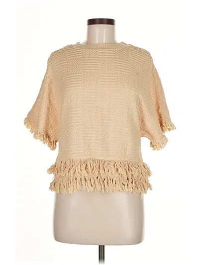 Pre-owned Zara Short Sleeve Top Tan Ruffles Neckline Tops In Brown