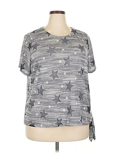 Pre-owned Alfred Dunner Short Sleeve Top Gray Stars Pattern Crew Neck Tops