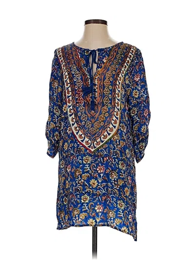 Pre-owned Tolani 3/4 Sleeve Silk Top Blue Keyhole Neckline Tops