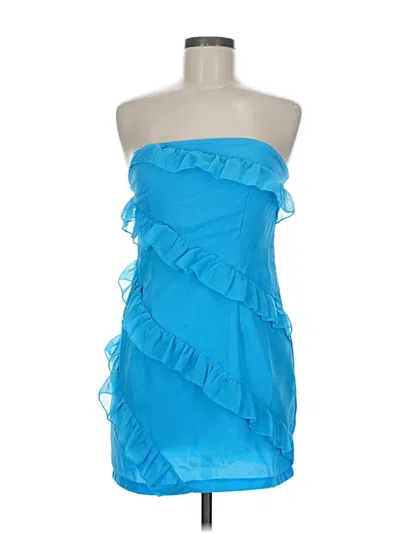 Prettylittlething Sleeveless Top Blue Strapless Neckline Tops In Blue