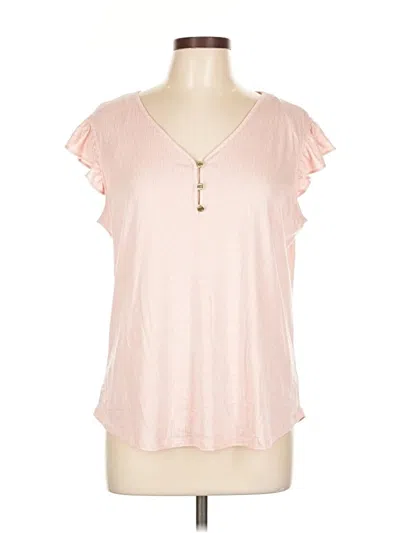 Pre-owned Anne Klein Short Sleeve Top Pink V Neck Tops