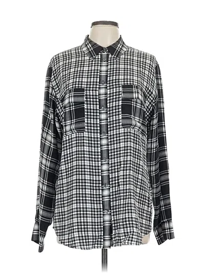 Pre-owned Equipment Long Sleeve Silk Top Gray Plaid Pattern Collared Neckline Tops