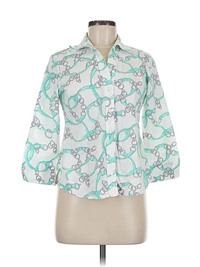 Pre-owned Foxcroft 3/4 Sleeve Button Down Shirt In Blue