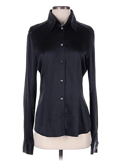 Pre-owned Dolce & Gabbana Long Sleeve Silk Top Black Solid Pattern Collared Neckline Tops