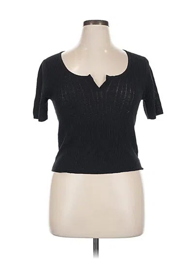 Pre-owned Uniqlo Short Sleeve Top Black Sweetheart Neckline Tops