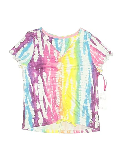 Pre-owned Justice Kids' Short Sleeve Top Purple Tie-dye Pattern Cold Shoulder Neckline Tops