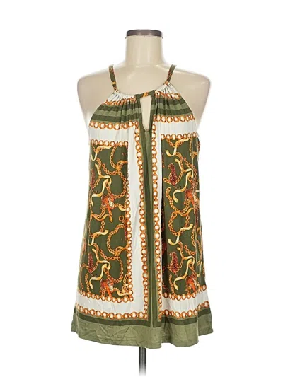 Rose + Olive Sleeveless Top Green Print Pattern Tie Neck Tops In Green