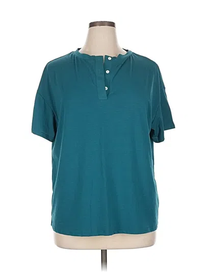 Pre-owned Ekouaer Short Sleeve Henley Shirt In Blue