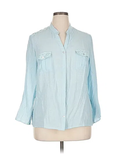 Pre-owned Ny Collection 3/4 Sleeve Button Down Shirt In Blue