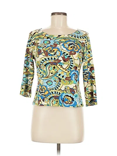 Pre-owned Sharon Young 3/4 Sleeve Top Teal Boatneck Tops In Blue