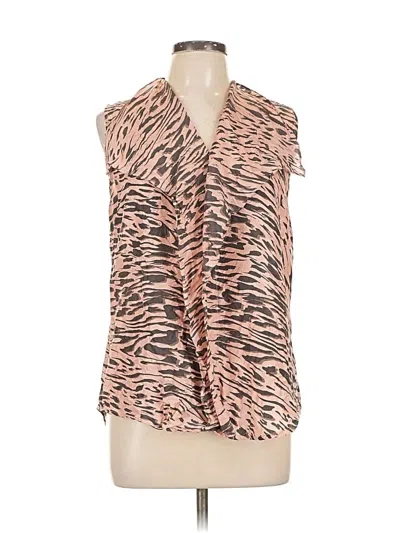 Pre-owned Cabi Sleeveless Silk Top Pink Animal Print Pattern Plunge Neckline Tops