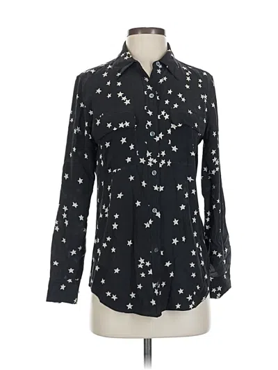 Pre-owned Equipment Long Sleeve Silk Top Black Stars Pattern Collared Neckline Tops