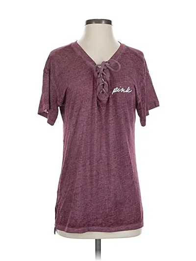 Pre-owned Victoria's Secret Pink Short Sleeve Henley Shirt In Burgundy