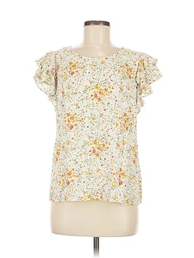 Pre-owned Rose & Thyme Short Sleeve Blouse In White