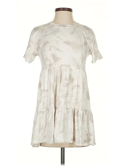 Pre-owned Abercrombie & Fitch Short Sleeve Top Ivory Mock Neckline Tops In White