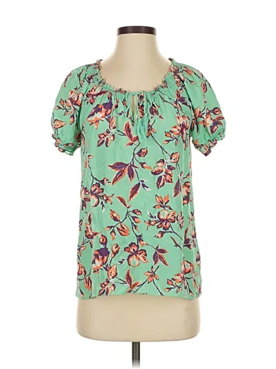 Pre-owned Joie Short Sleeve Silk Top Green Scoop Neck Tops