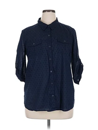 Pre-owned Studio Works 3/4 Sleeve Button Down Shirt In Blue