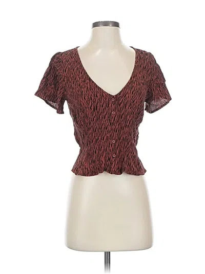Pre-owned Leith Short Sleeve Top Brown Sweetheart Neckline Tops