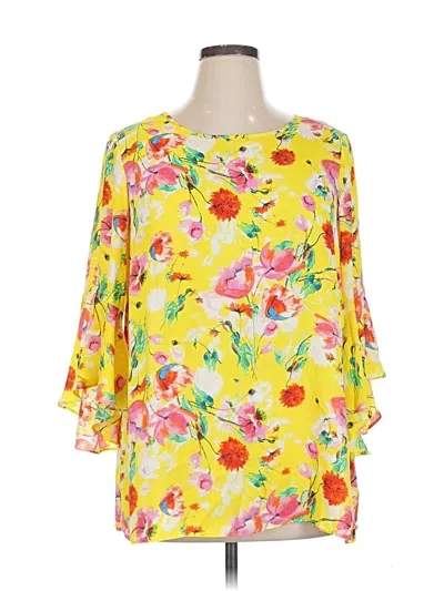 Pre-owned Rose + Olive 3/4 Sleeve Blouse In Yellow