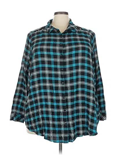 Pre-owned Torrid 3/4 Sleeve Button Down Shirt In Blue