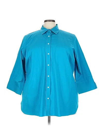 Pre-owned Lands' End 3/4 Sleeve Button Down Shirt In Blue