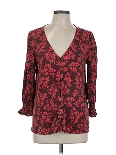 Pre-owned Lands' End Long Sleeve Blouse In Burgundy