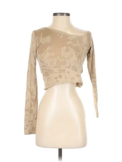 Pre-owned Zara 3/4 Sleeve Top Tan One Shoulder Neckline Tops In Brown