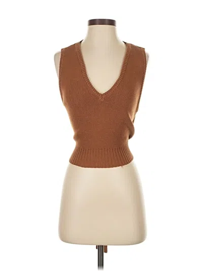 Pre-owned English Factory Sleeveless Top Brown Plunge Neckline Tops