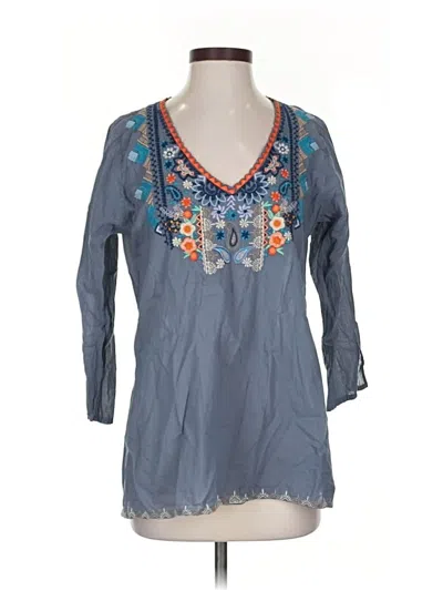 Pre-owned Johnny Was 3/4 Sleeve Blouse In Gray