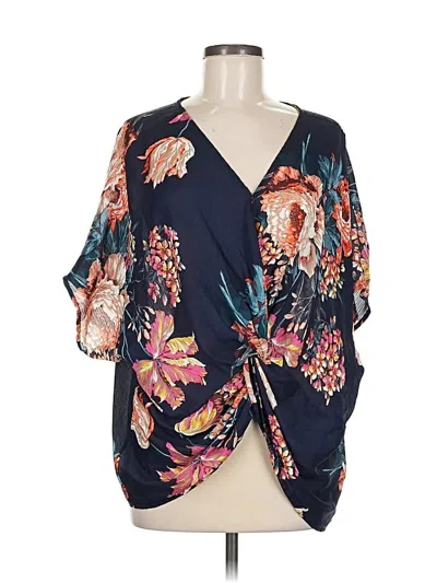 Pre-owned Umgee Short Sleeve Top Blue Plunge Neckline Tops