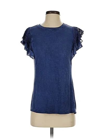Pre-owned Knox Rose Short Sleeve Top Blue Ruffles Neckline Tops