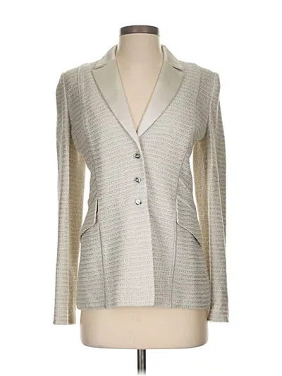 Pre-owned St John Long Sleeve Top Silver Square Neckline Tops