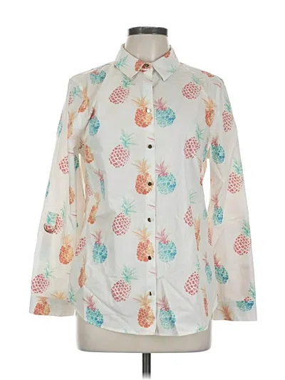 Pre-owned Chico's Long Sleeve Button Down Shirt In White