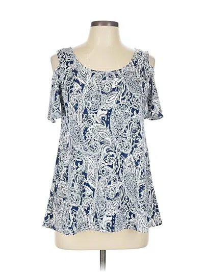 Pre-owned Slinky Brand Short Sleeve Top Blue Cold Shoulder Neckline Tops