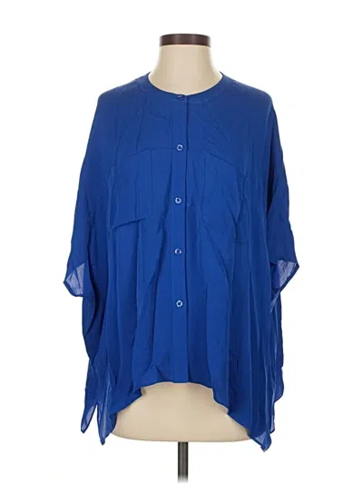 Pre-owned Diane Von Furstenberg 3/4 Sleeve Silk Top Blue Square Neckline Tops
