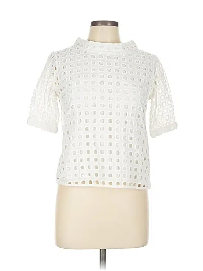 Pre-owned Wolven Short Sleeve Top White Mock Neckline Tops