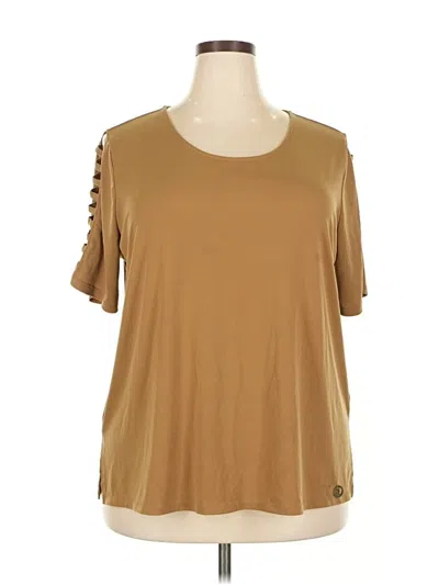 Pre-owned Michael Michael Kors Short Sleeve Top Tan Scoop Neck Tops In Brown