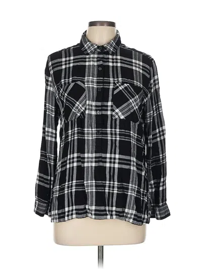 Pre-owned Saks Fifth Avenue 3/4 Sleeve Button Down Shirt In Black