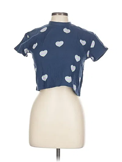 Chaser Short Sleeve Top Blue Hearts Pattern Sweetheart Neckline Tops In Blue