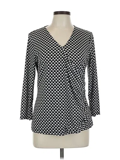 Pre-owned Liz Claiborne 3/4 Sleeve Top Black Polka Dots Pattern V Neck Tops