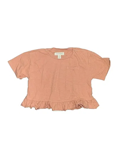 Pre-owned Treasure & Bond Kids' Short Sleeve Top Tan Ruffles Neckline Tops In Brown