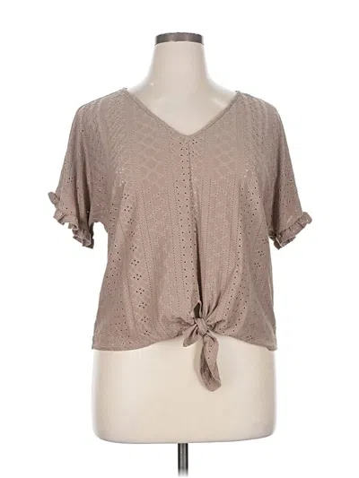 Pre-owned W5 Short Sleeve Top Tan Keyhole Neckline Tops In Brown