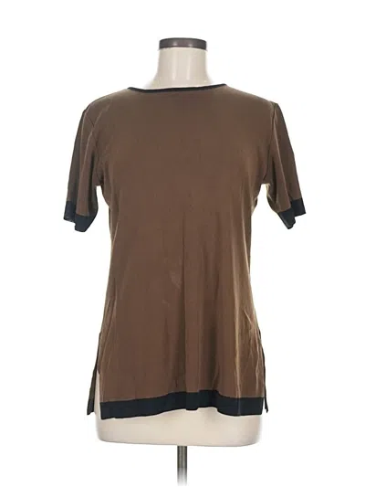 Pre-owned Misook Short Sleeve Top Brown Crew Neck Tops