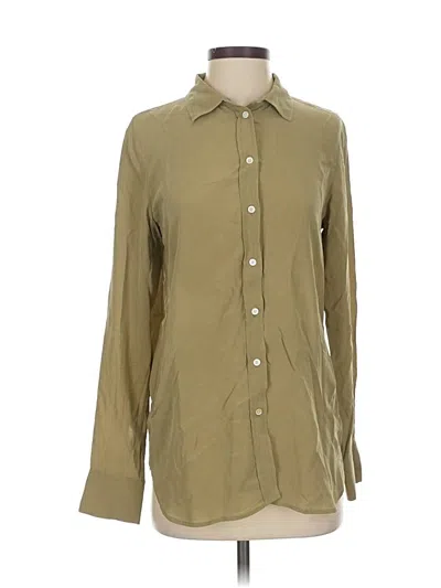 Pre-owned Everlane Long Sleeve Silk Top Tan Solid Pattern Collared Neckline Tops In Brown