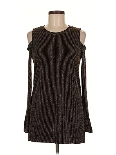 Pre-owned Michael Michael Kors Long Sleeve Top Brown Cold Shoulder Neckline Tops