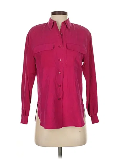 Pre-owned Liz Claiborne Collection Long Sleeve Silk Top Burgundy Collared Neckline Tops