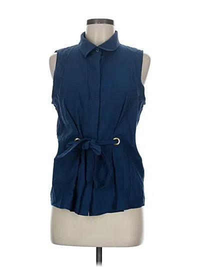 Pre-owned Donna Karan Sleeveless Button Down Shirt In Blue