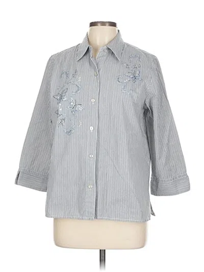 Pre-owned Alfred Dunner 3/4 Sleeve Button Down Shirt In Gray