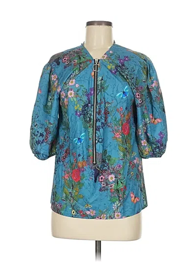 Pre-owned Unbranded 3/4 Sleeve Blouse In Blue